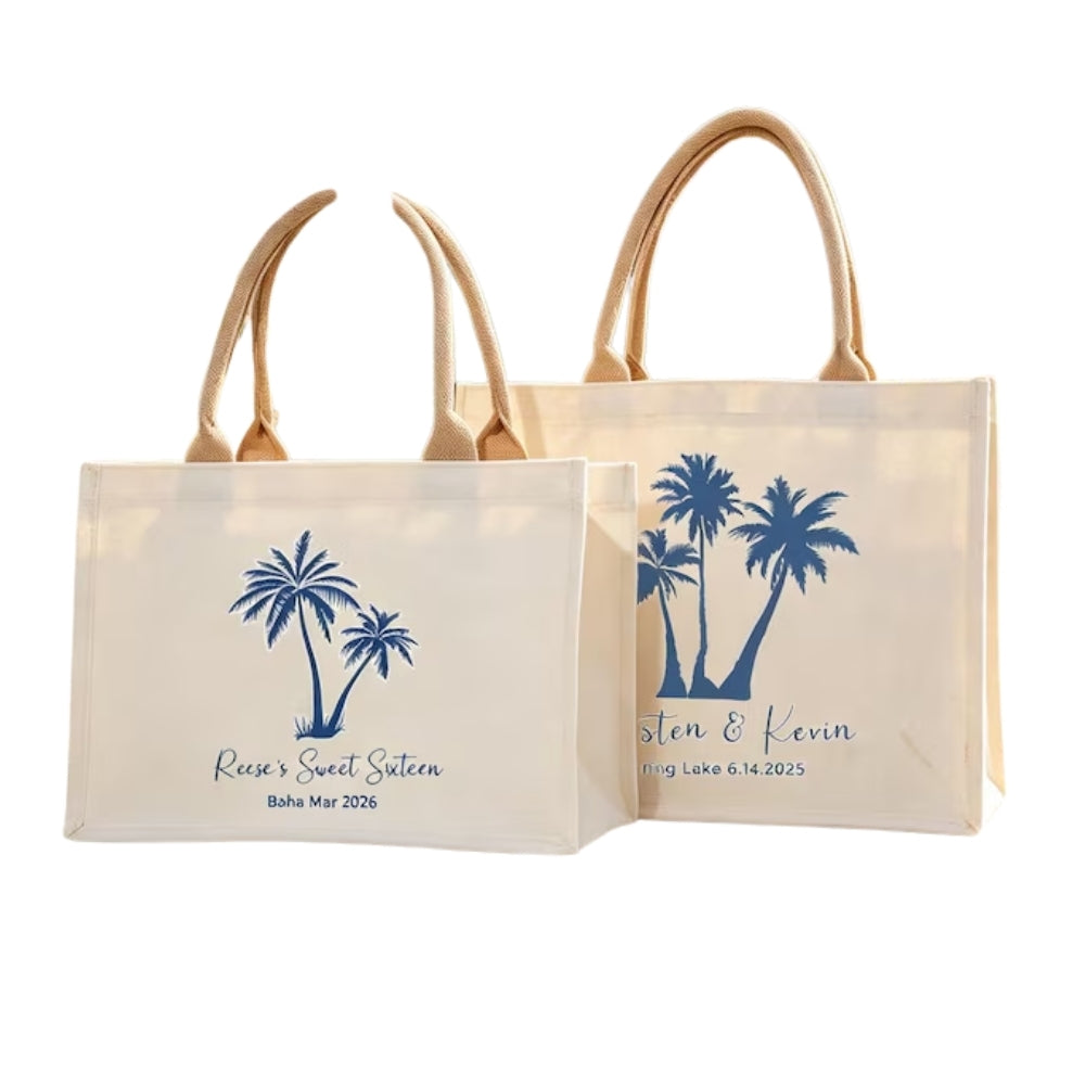 Personalized Palm Tree Destination Wedding Welcome Tote Bag, Custom Wedding Destination Bags For Bridesmaid Groomsman WD0169