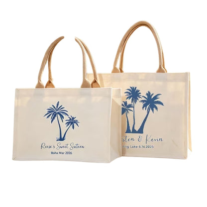 Personalized Palm Tree Destination Wedding Welcome Tote Bag, Custom Wedding Destination Bags For Bridesmaid Groomsman WD0169