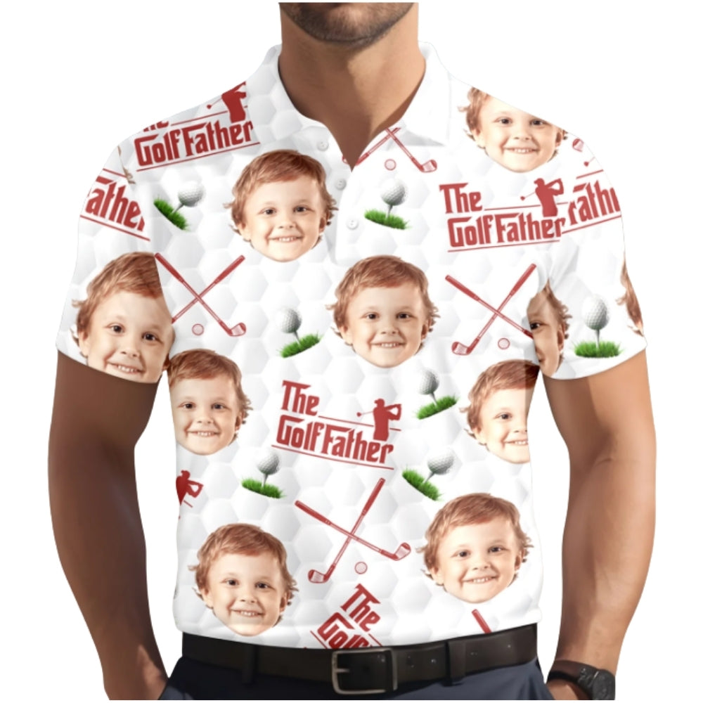 The Golf Father Custom Kid Face Golf Polo Shirt For Men, Custom Photo Golf Shirts For Father Day GZ0257