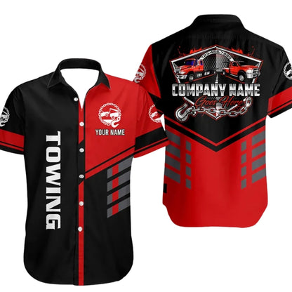 Custom Towing Truck Workwear Hawaiian Shirts For Men, Personalized Tow Mechanic Uniform Shirts HE0184
