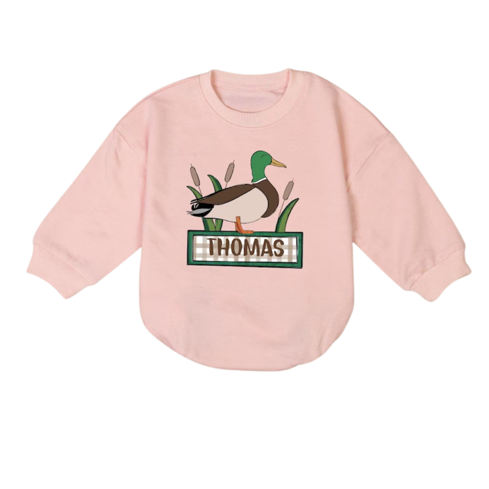 Custom Baby Name Mallard Duck Romper Sweatshirt, Custom Baby Romper Sweatshirt For Duck Lover BB0229