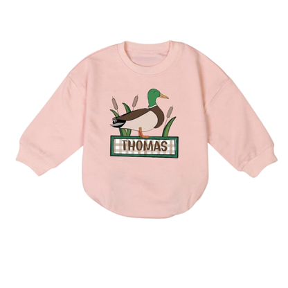 Custom Baby Name Mallard Duck Romper Sweatshirt, Custom Baby Romper Sweatshirt For Duck Lover BB0229