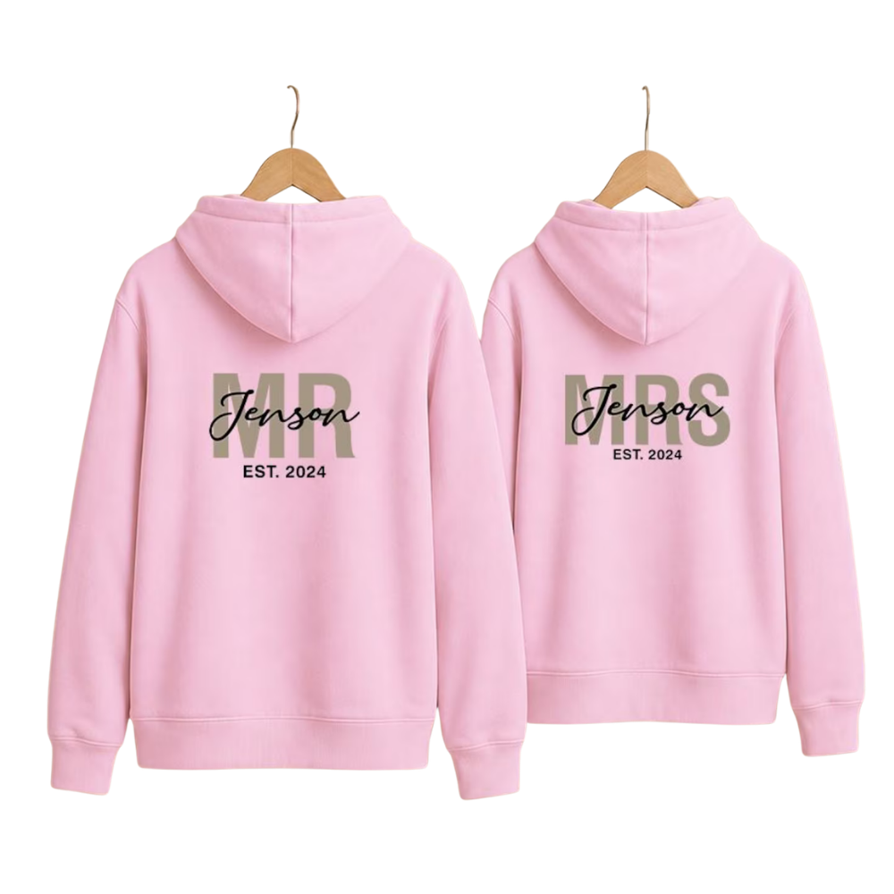 Custom Mr And Mrs Hoodies With Year, Custom Couple Newlywed Matching Hoodies ET1499