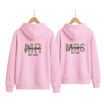 Custom Mr And Mrs Hoodies With Year, Custom Couple Newlywed Matching Hoodies ET1499