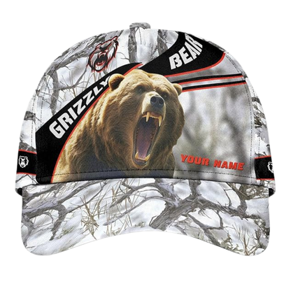 Custom Grizzly Bear Baseball 3D Cap, Custom Bear Lovers Caps Hats CP0216