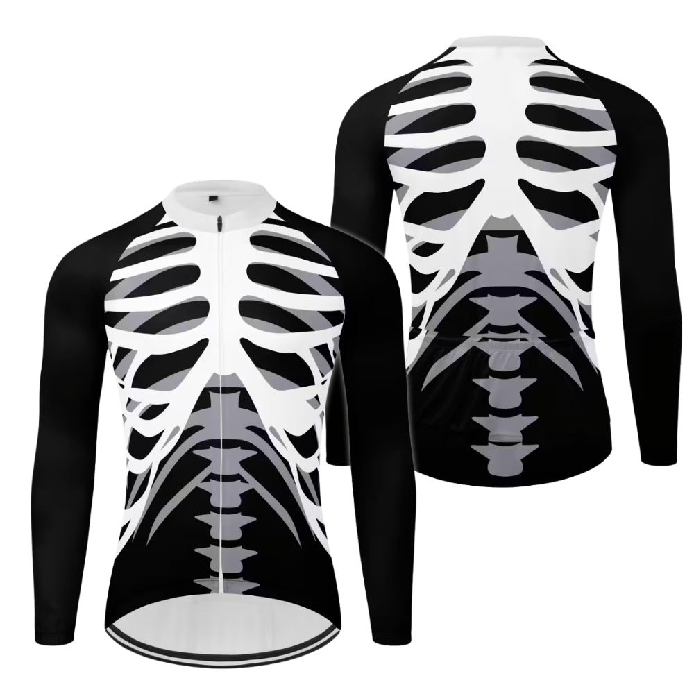 Black And White Skeleton Cycle Long Sleeve Jersey For Mens, Skeleton Cycling Jersey Men's CE0016