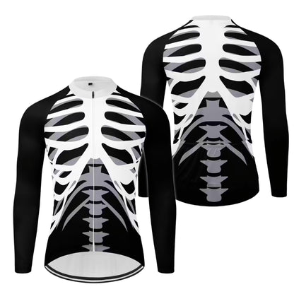 Black And White Skeleton Cycle Long Sleeve Jersey For Mens, Skeleton Cycling Jersey Men's CE0016
