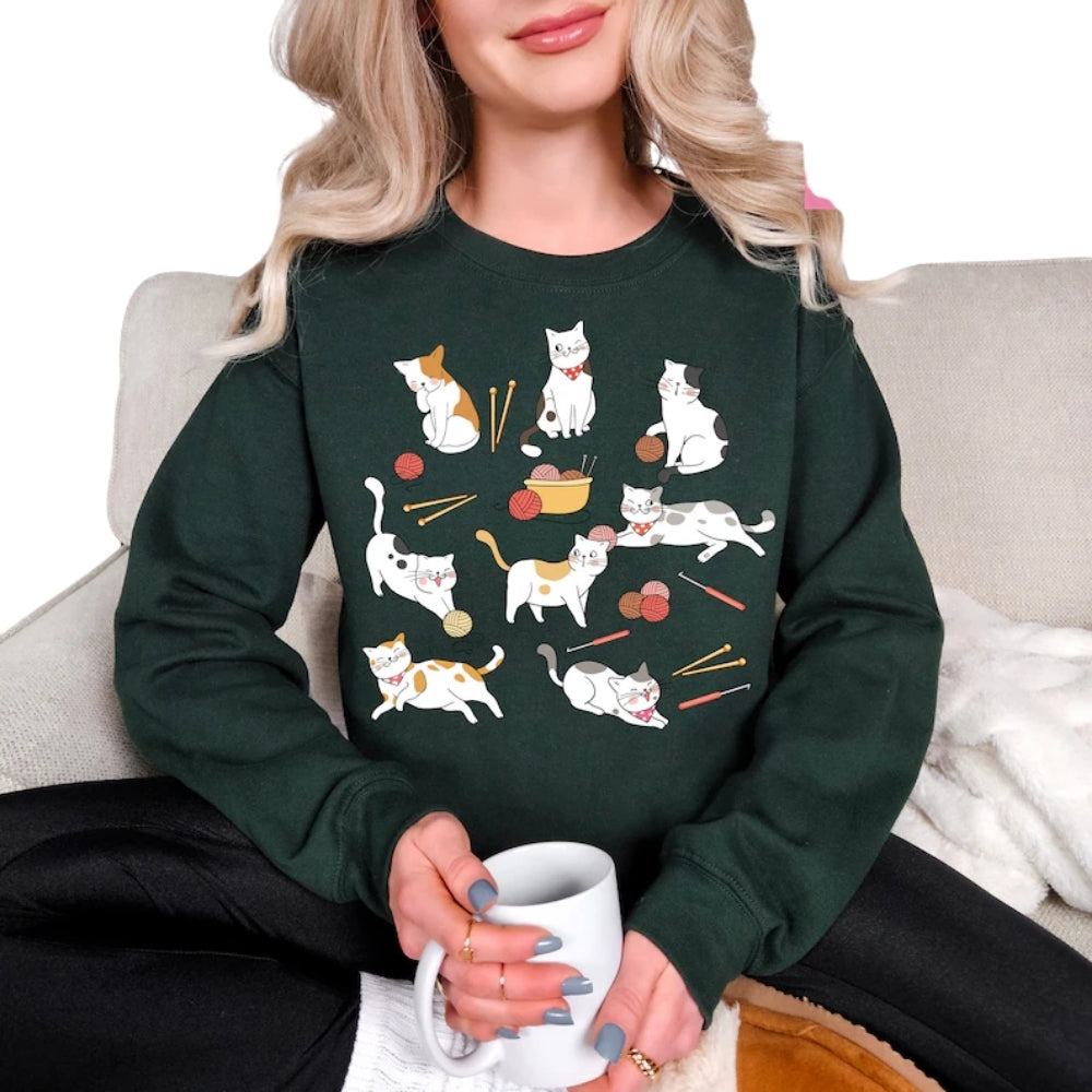 Women's Crochet and Cats Sweatshirt, Yarn Lady Sweatshirt 2D0798