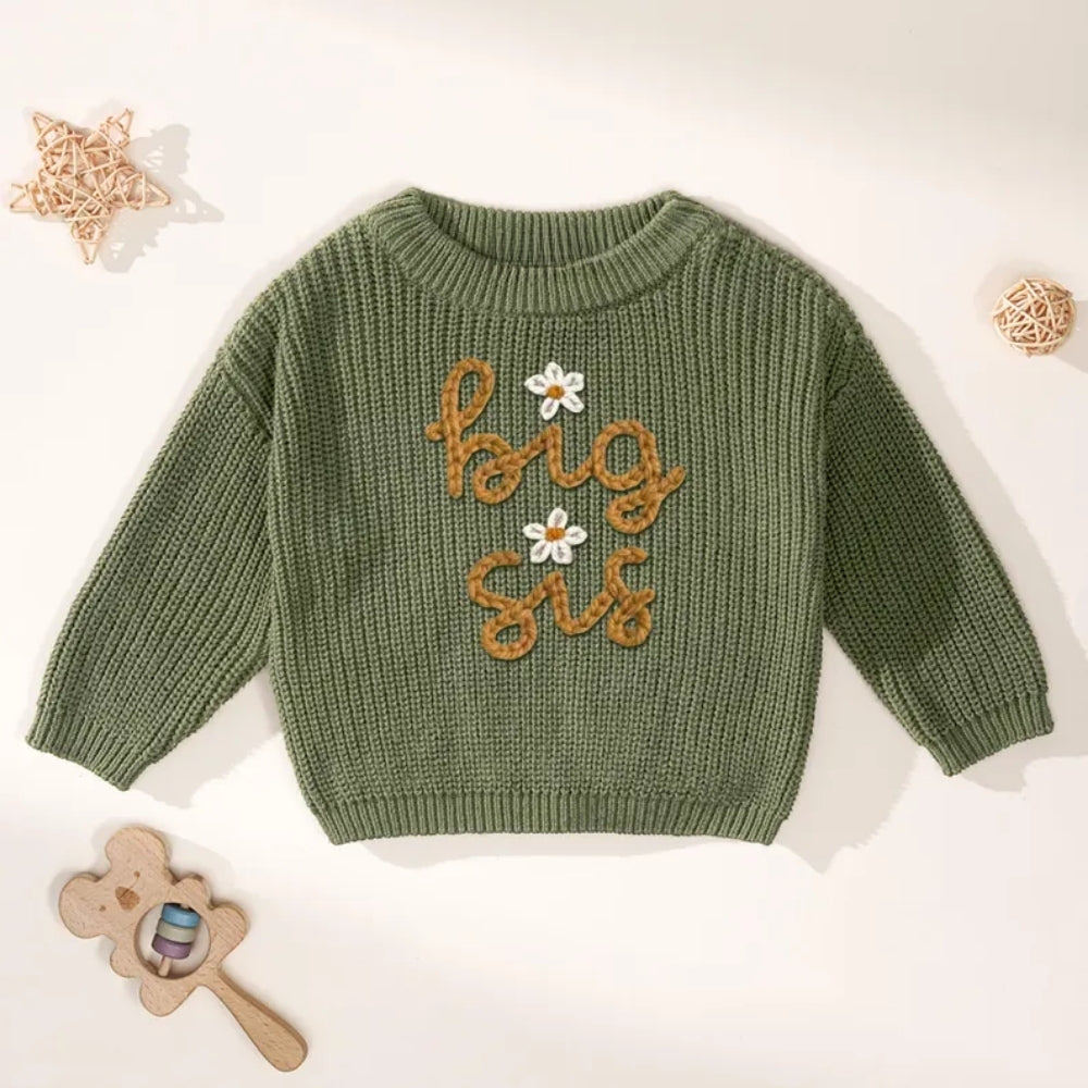 Big Sister Baby Embroidered Knit Sweater, Big Sister Baby Sweatshirt BB0763