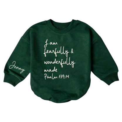 I Am Fearfully and Wonderfully Made Custom Name Baby Romper Sweatshirt, Custom Christian Bible Verse Baby Romper Sweatshirt BB0149