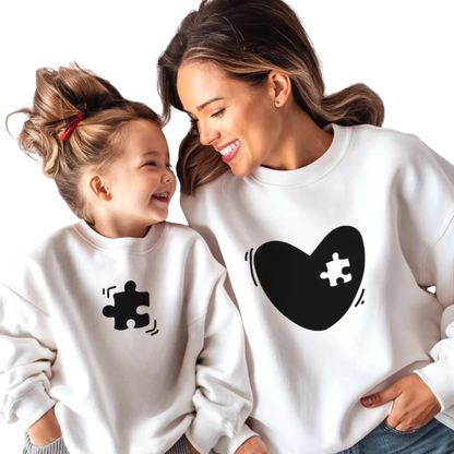 Mommy And Me Puzzle Heart Puzzle Matching Sweatshirt, Mother Son Daughter Sweatshirt Matching ET1579