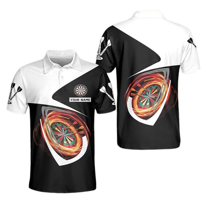 Black And White Custom Darts Team Polo Shirt For Men, Custom Darts Team Shirts DZ0008