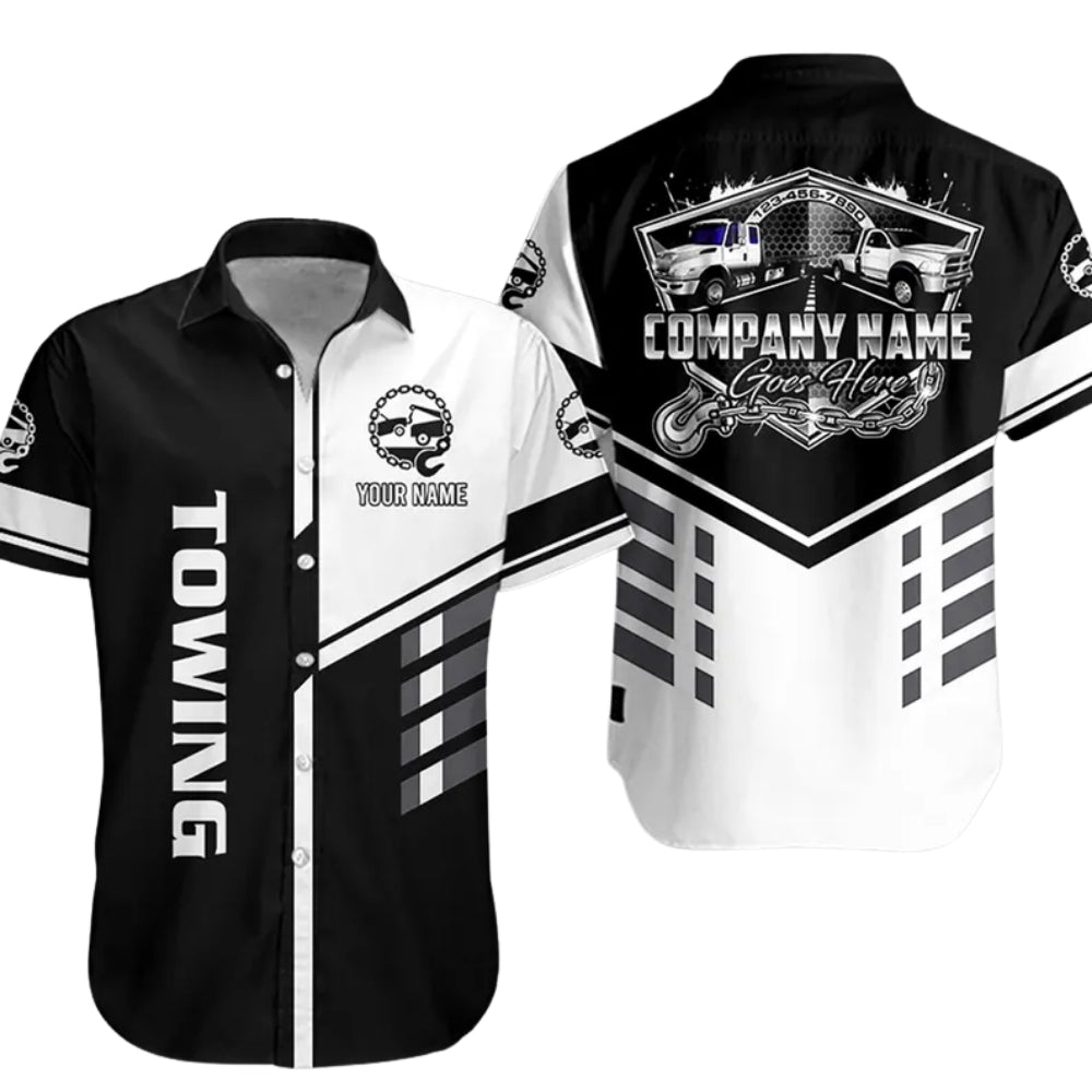 Custom Towing Truck Workwear Hawaiian Shirts For Men, Personalized Tow Mechanic Uniform Shirts HE0184