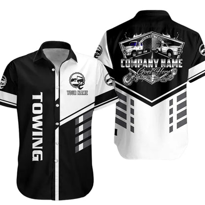 Custom Towing Truck Workwear Hawaiian Shirts For Men, Personalized Tow Mechanic Uniform Shirts HE0184