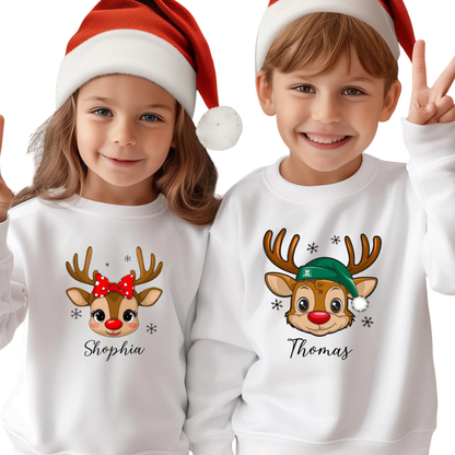 Personalized Reindeer Xmas Toddler Sweatshirt For Kids, Custom Christmas Family Matching Sweatshirt ET1500