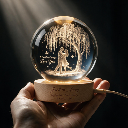 I Willow Ways Love You Custom 5th Wedding Anniversary Crystal Ball Led Night Light, Custom 5 Years Wedding Keepsake Night Light WD0899