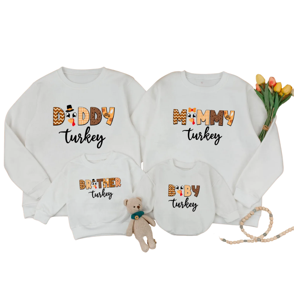 Baby Turkey Daddy Turkey Mommy Turkey Matching Sweatshirt, Thanksgiving Family Sweatshirts ET1570