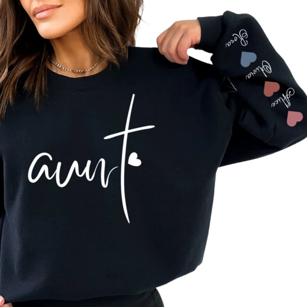 Custom Aunt Sweatshirt Kid Names on Sleeve, Custom Sweatshirt For Aunt 2D0837