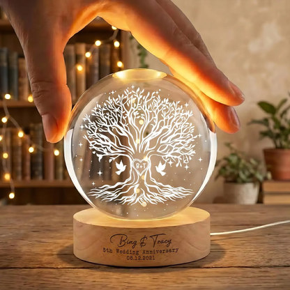 5th Wedding Anniversary Custom Couple Name Tree Crystal Ball Led Night Light, Custom 5 Years Anniversary Night Light WD0828