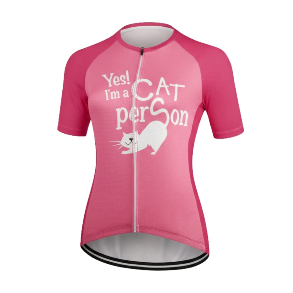 Yes I'm A Cat Person Women's Pink Cycling Short Sleeve Jersey, Cat Cycling Jersey For Ladies CE0020