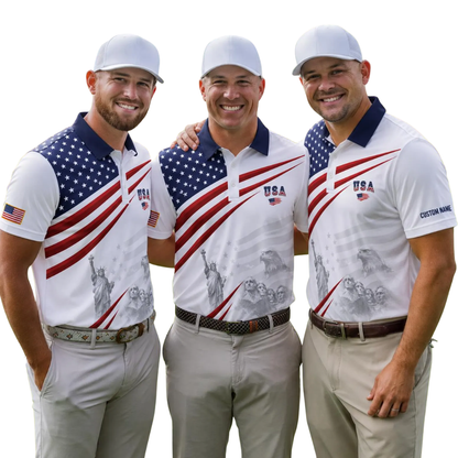 Custom USA Flag Golf Polo Shirt For Men, Custom Fourth Of July Patriotic Golf Shirts GE0531