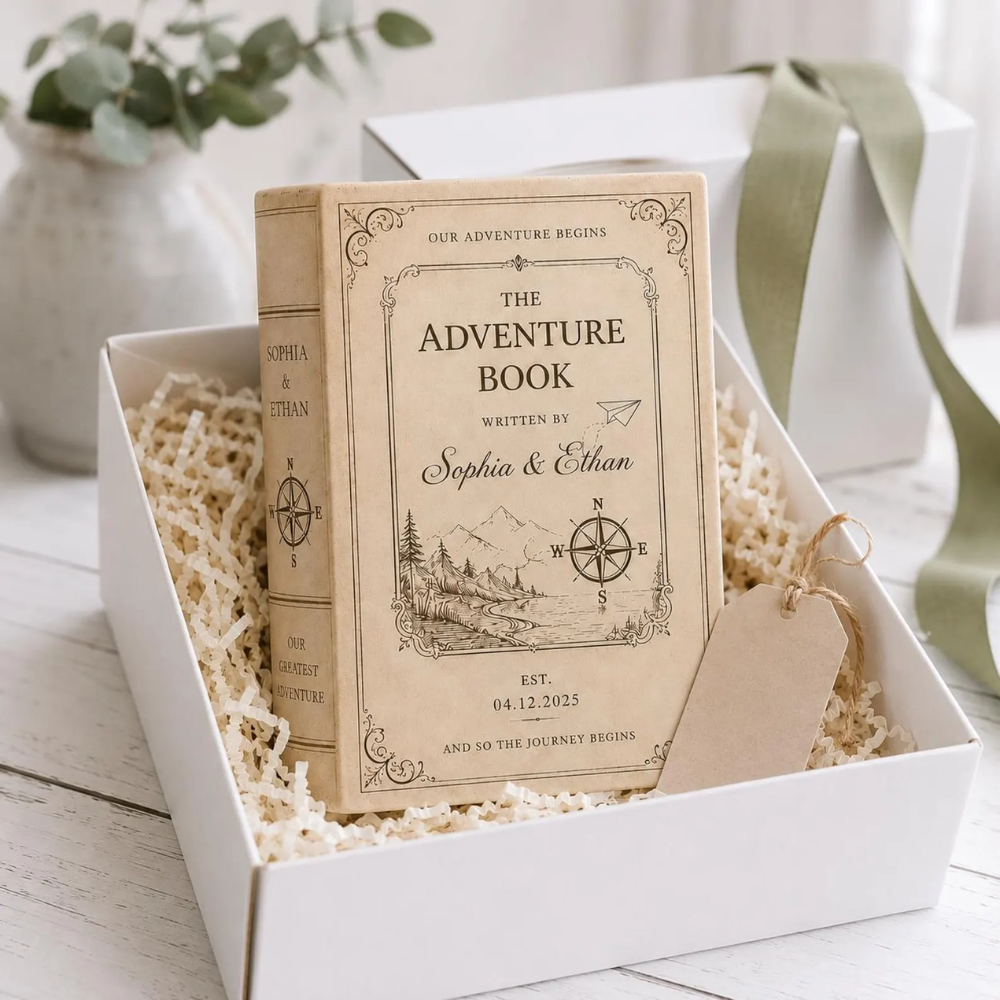 Custom Our Adventure Begins Wedding Ceramic Book Vase, Custom Adventure Book Vase For Wedding Engagement WD0566