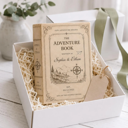 Custom Our Adventure Begins Wedding Ceramic Book Vase, Custom Adventure Book Vase For Wedding Engagement WD0566