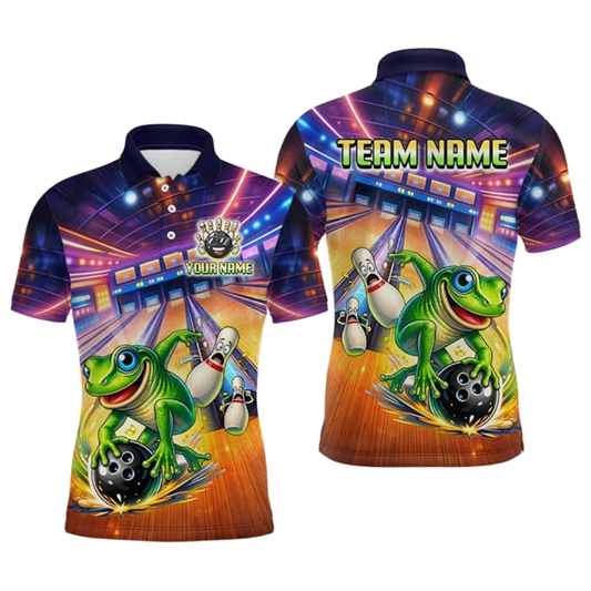 Funny Frog Custom Mens Bowling Polo Shirt, Custom Frog Team Bowling Shirts BZ0538