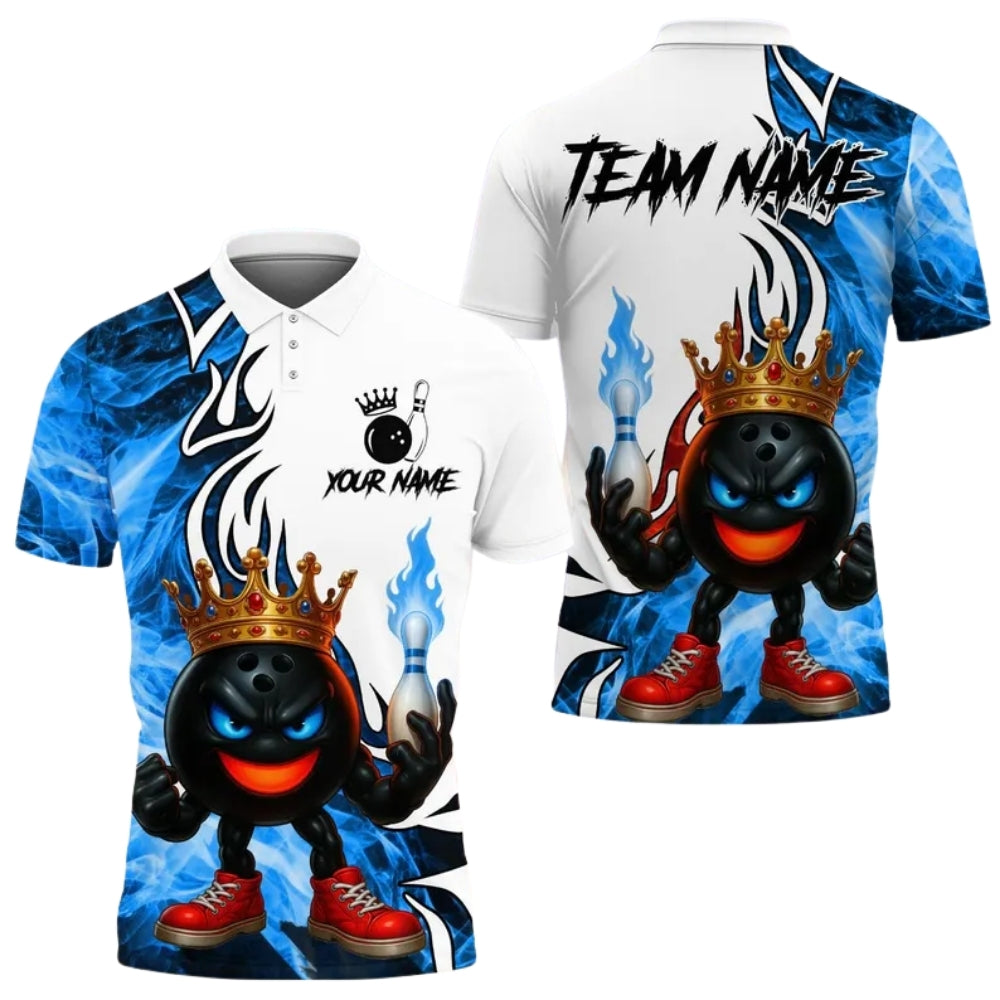 Custom King Flame Ball Bowling Men's Polo Shirt, Custom Flame Bowling Shirts For Team BE0128