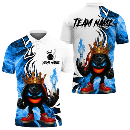 Custom King Flame Ball Bowling Men's Polo Shirt, Custom Flame Bowling Shirts For Team BE0128