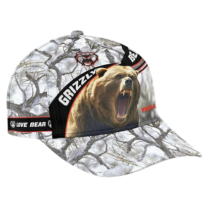 Custom Grizzly Bear Baseball 3D Cap, Custom Bear Lovers Caps Hats CP0216