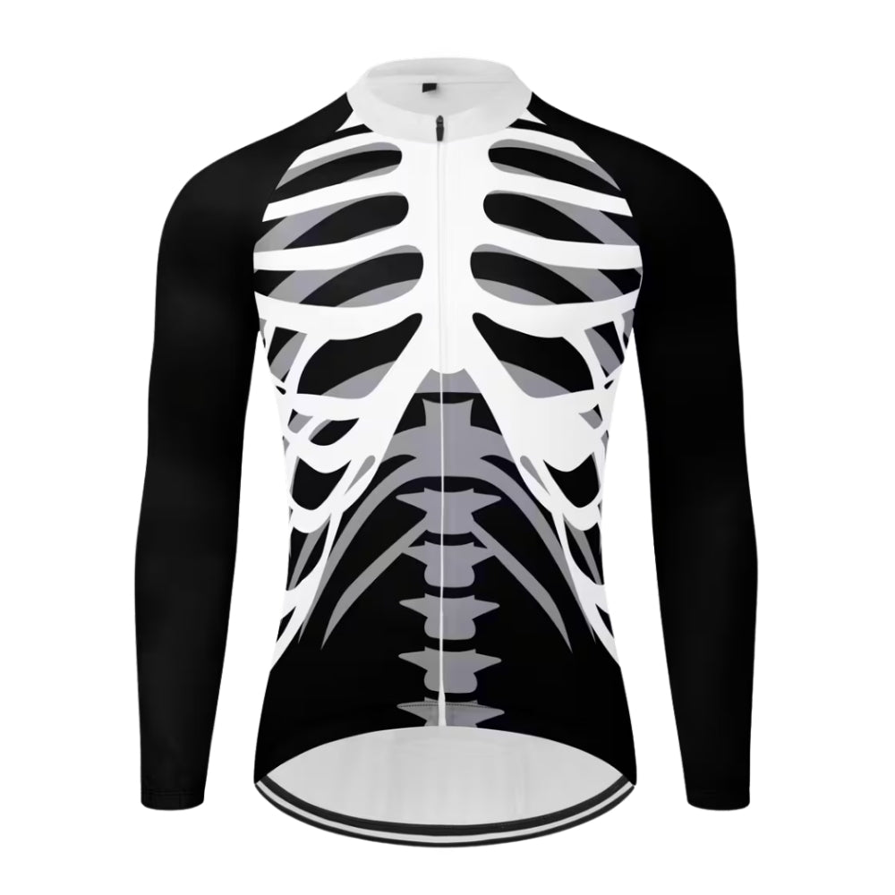 Black And White Skeleton Cycle Long Sleeve Jersey For Mens, Skeleton Cycling Jersey Men's CE0016