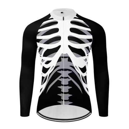 Black And White Skeleton Cycle Long Sleeve Jersey For Mens, Skeleton Cycling Jersey Men's CE0016