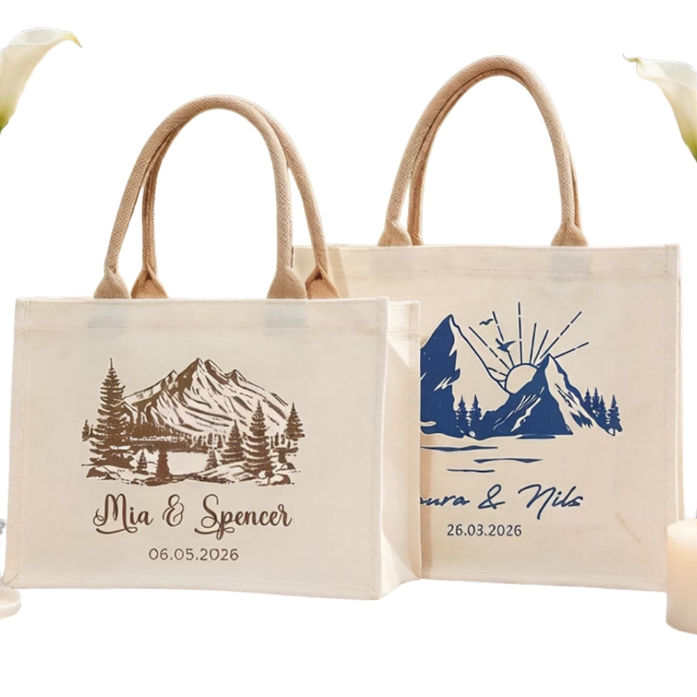 Custom Mountain Destination Wedding Welcome Bag, Custom Tote Bags For Destination Wedding WD0170