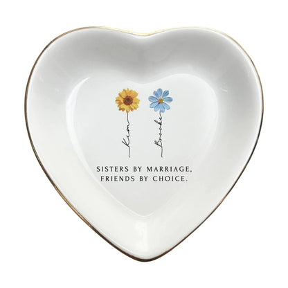 Sisters By Marriage Friends By Choice Personalized Sister In Law Jewelry Dish, Custom Birth Month Flower For Sister In Law WD0309