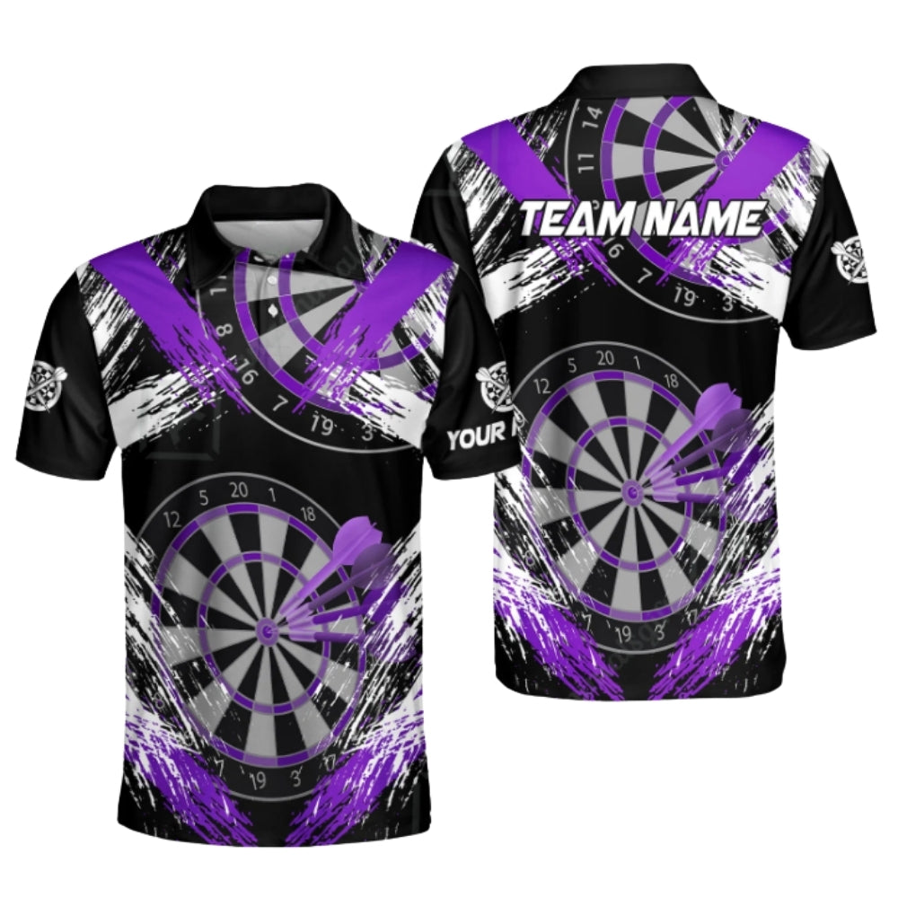 Custom Team Dartboard Black Cyan Dart Polo Shirt For Men, Custom Darts Team Shirts DZ0091