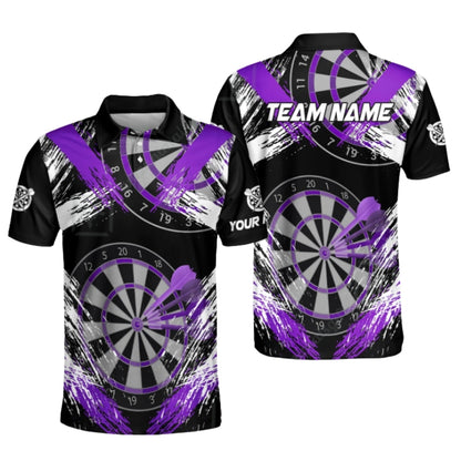 Custom Team Dartboard Black Cyan Dart Polo Shirt For Men, Custom Darts Team Shirts DZ0091