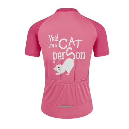Yes I'm A Cat Person Women's Pink Cycling Short Sleeve Jersey, Cat Cycling Jersey For Ladies CE0020
