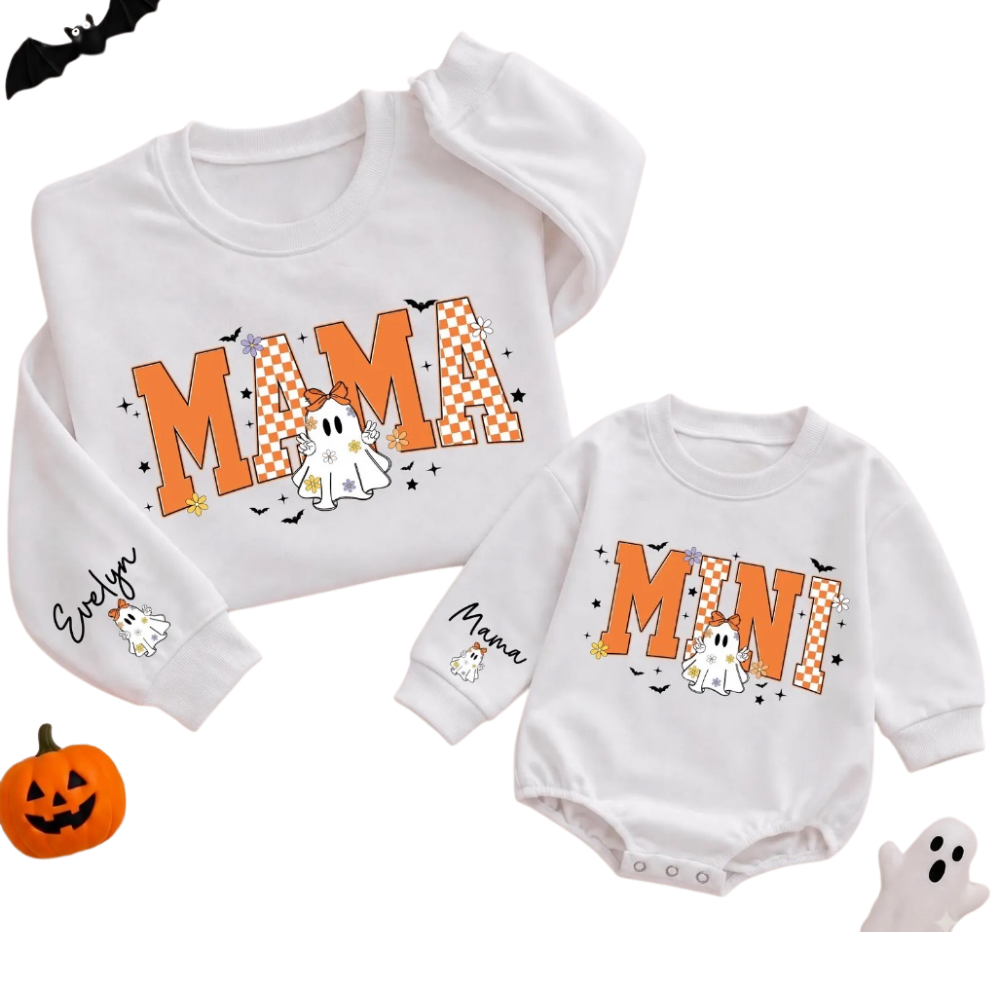 Mama And Mini Ghost Matching Halloween Sweatshirt, Mother And Daughter Halloween Sweatshirts ET1571