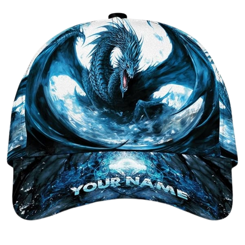 Custom Blue Dragon Baseball 3D Printed Cap, Custom Name Dragon Cap Hat CP0471