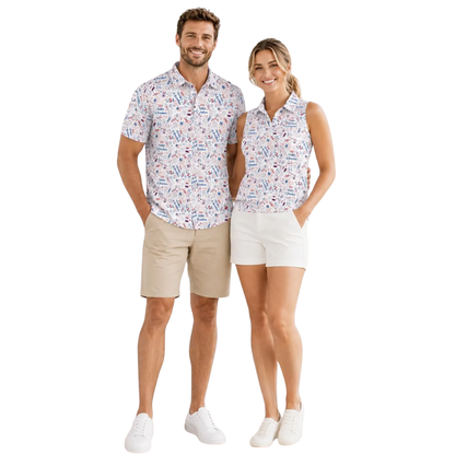 Matching White Red Blue USA 250 Years Of Freedom Couple Golf Polo Shirt, 4th Of July Matching Golf Shirt For Men And Women GE0519