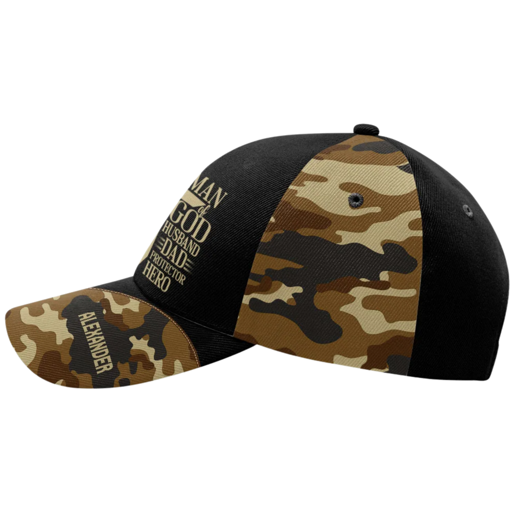 Man Of God Husband Dad Protector Here Custom Lion Cross Camo Baseball Cap, Personalized Lion Christian Hat For Husband Dad CP0595