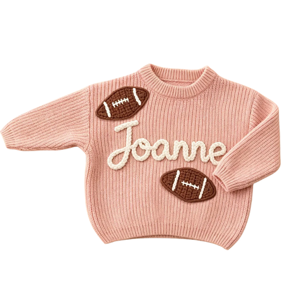 Custom Name Football Baby Embroidered Knit Sweater, Personalized Baby Football Sweatshirt BB0800