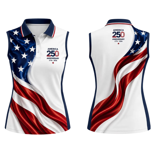 250th Anniversary USA Flag Sleeveless Golf Shirt For Ladies, Independence Day Golf Shirts For Womens GE0527