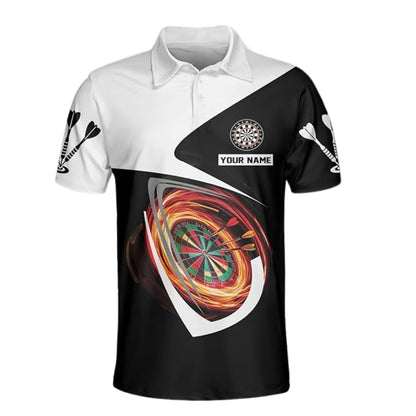 Black And White Custom Darts Team Polo Shirt For Men, Custom Darts Team Shirts DZ0008