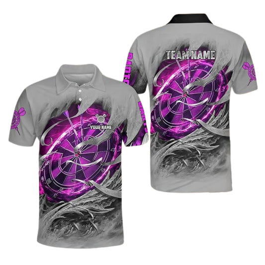 Custom Team Grey And Purple Men's Dart Polo Shirts, Custom Dart Shirts DZ0009