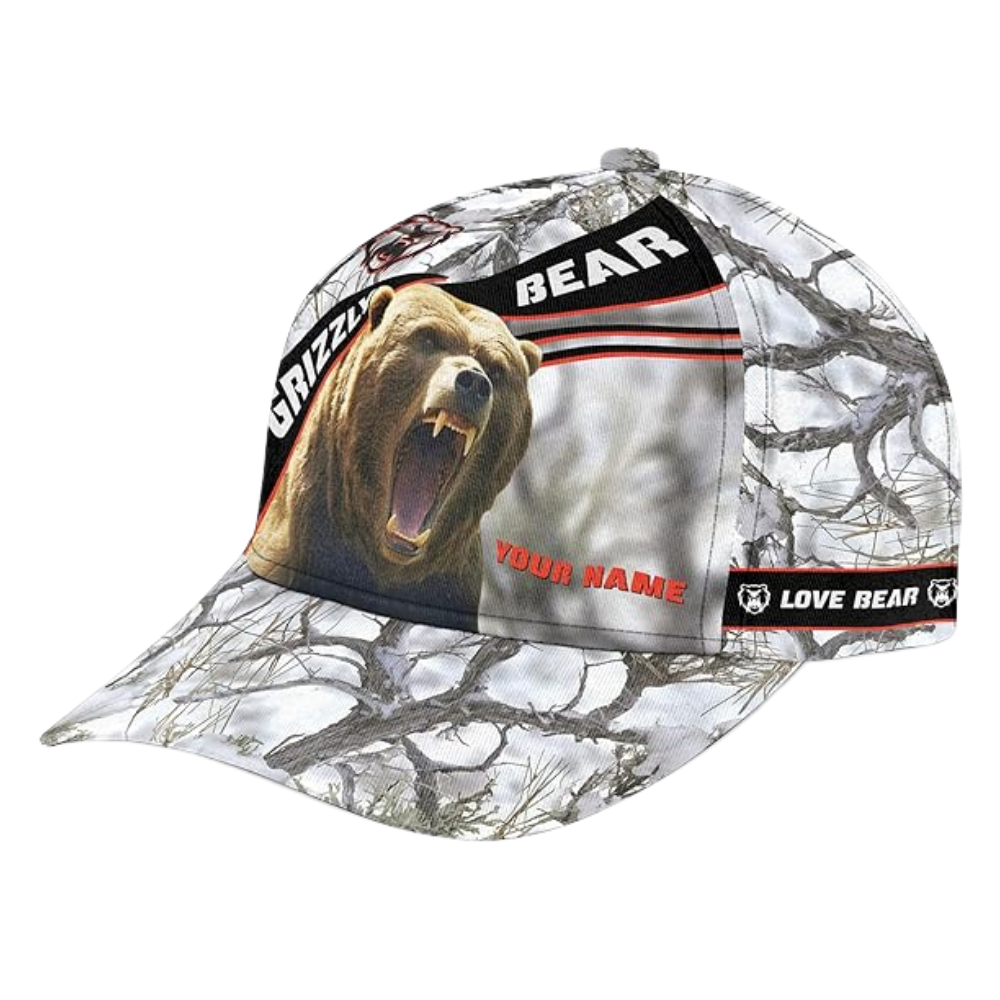 Custom Grizzly Bear Baseball 3D Cap, Custom Bear Lovers Caps Hats CP0216