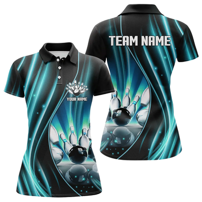 Custom Team Black And Pink Lightning Bowling Polo Shirt For Ladies, Custom Bowling Shirt For Women BZ0488