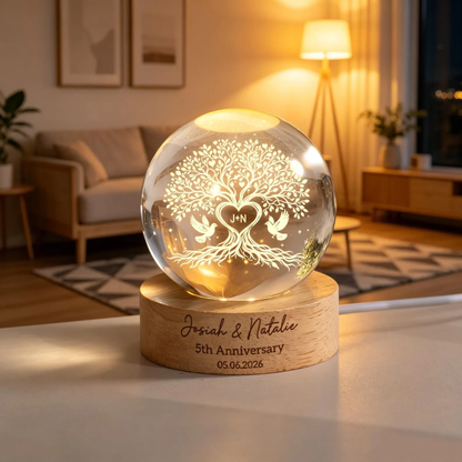 Personalized Tree 5th Anniversary Wedding Crystal Ball Led Night Light, Custom 5 Years Anniversary Night Light WD0829