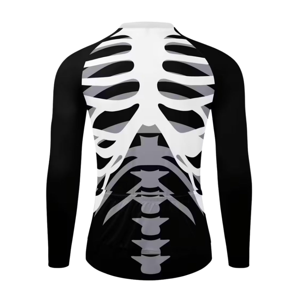 Black And White Skeleton Cycle Long Sleeve Jersey For Mens, Skeleton Cycling Jersey Men's CE0016